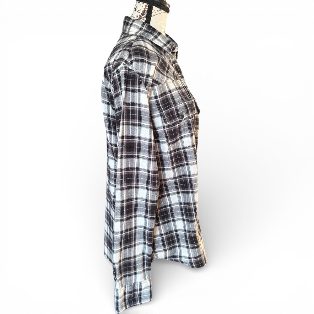 JACHS GIRLFRIEND Plaid flannel button-down shirt black white size M - Picture 4 of 13